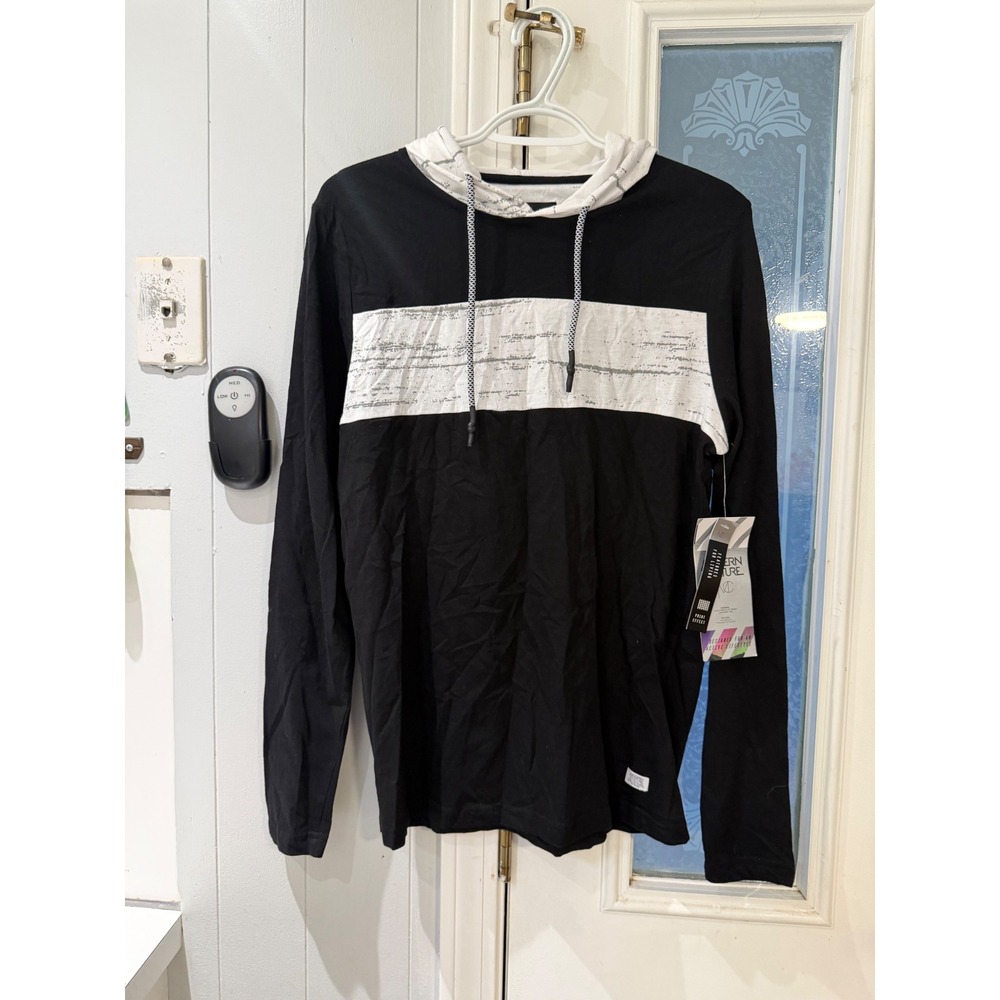 Modern Culture Mens Long Sleeve Hooded Tee Black WhiteColorblock Small MC35HD020
